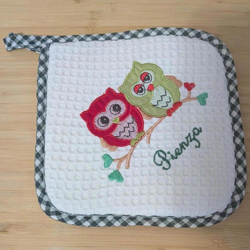 Owl Couple Embroidered Pot Holder by Arte Tessile Italy